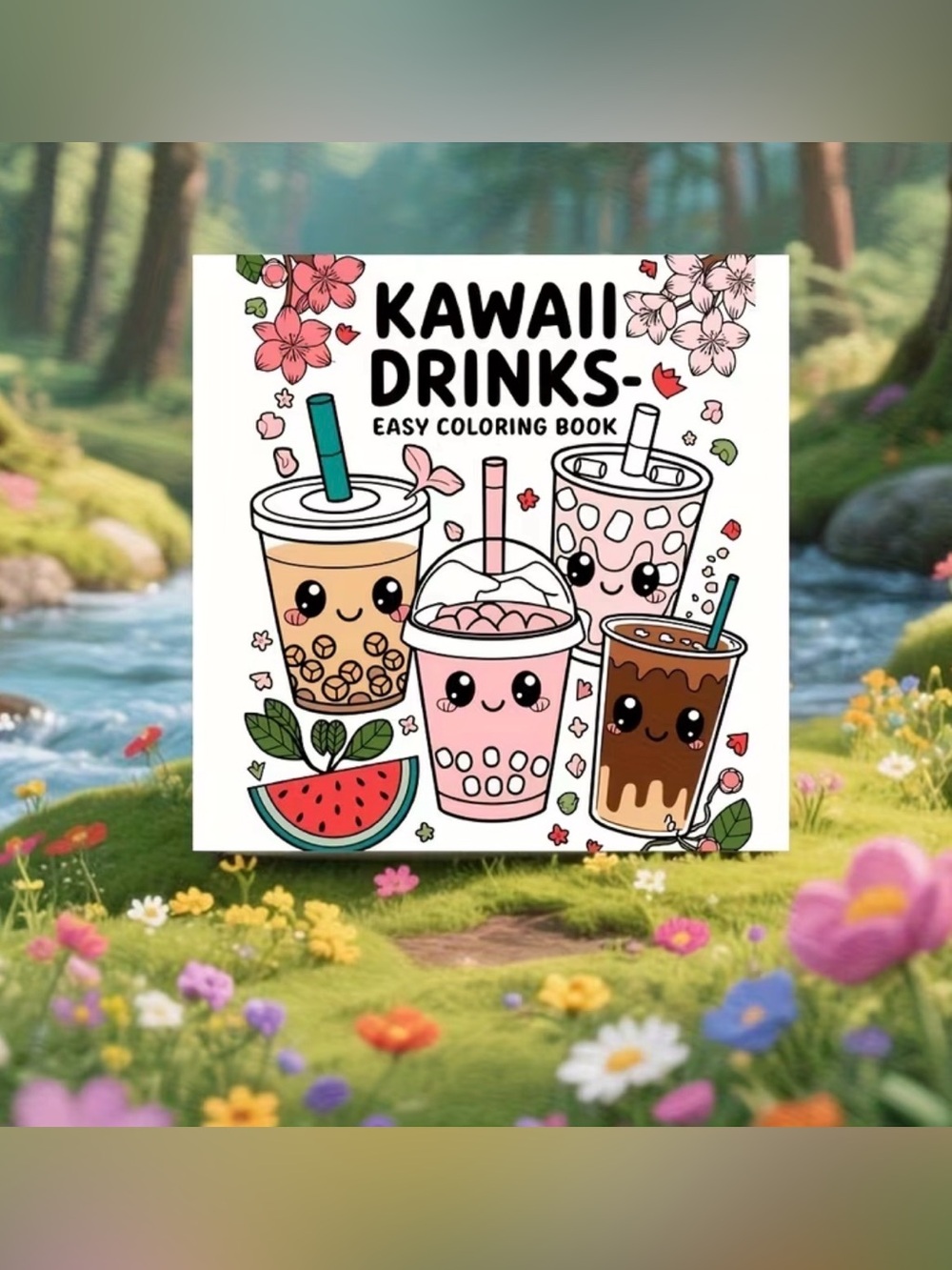 Kawaii Drinks Coloring Book - Cute Bubble Tea Cover NWT
